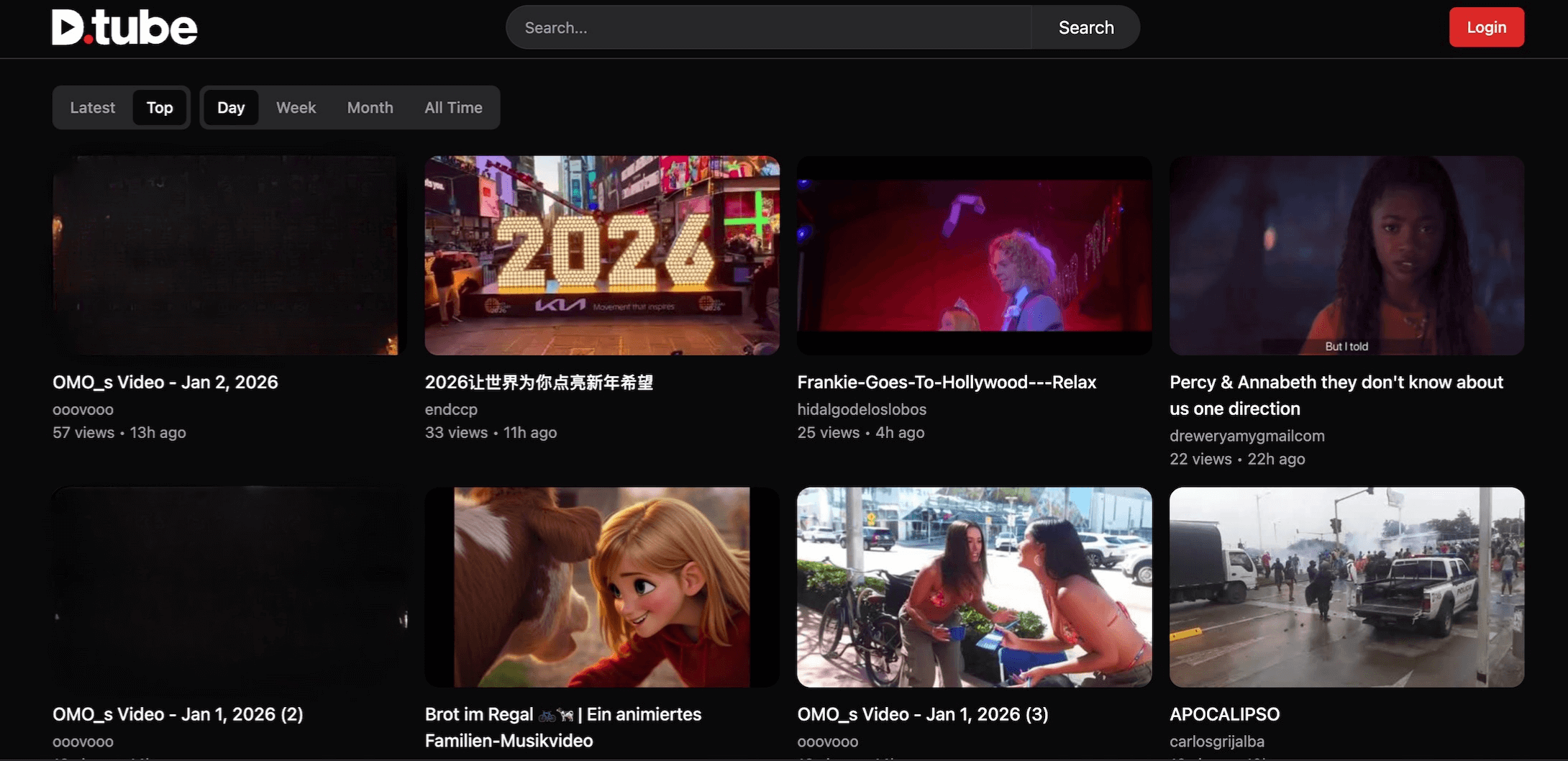 What DTube's homepage looks like.