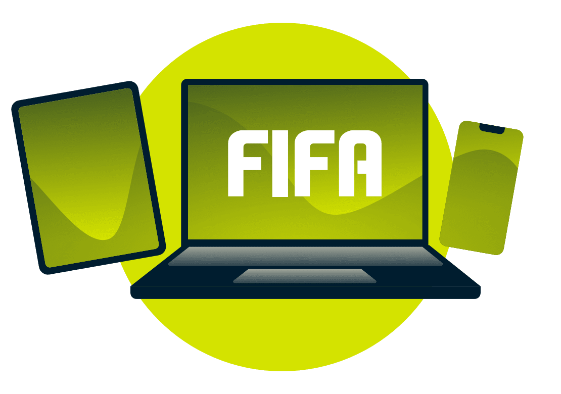 En r&aelig;kke forskellige enheder med FIFA-logoet.
